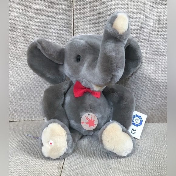 Sigikid Other - Sigikid Elephant In Red Bow Tie Rope Tail Plush Stuffed Animal Cute Rare Germany